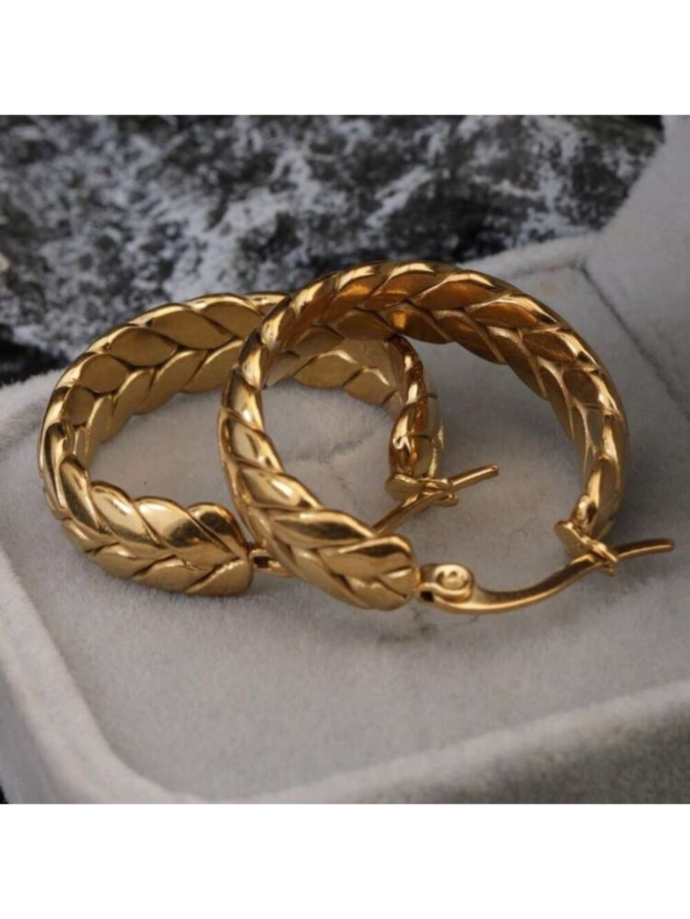 Gold Plated Stainless Steel Braided Hoop Earrings - Picture 2 of 3